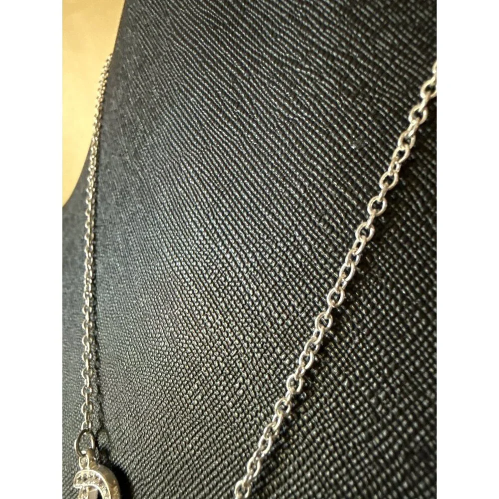 Barbie-Inspired Silver Rhinestone Pendant Necklace Script Logo  With Chain - Picture 3 of 10
